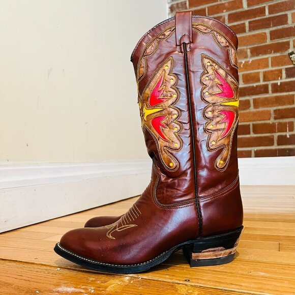 Texas Brand Butterfly Cowboy Boots Style M92 Cognac Men’s Size 8 D Vintage - Picture 7 of 16